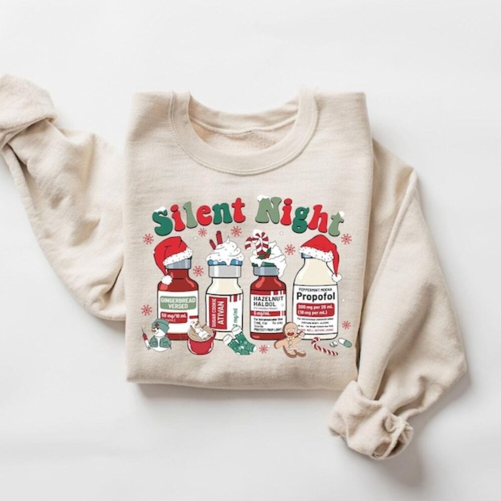 Silent Night Christmas Sweatshirt, Christmas Nurse Medical Christmas ICU Nurse05